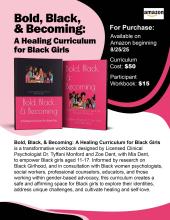 info sheet for bold, black, and becoming curriculum. Pink, black, and white background